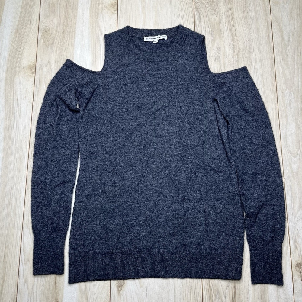 The Cashmere Project Womens Cut Shoulder Crewneck Gray Cashmere Sweater Sz Small